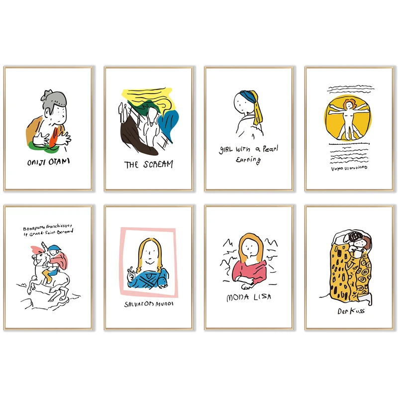 

Cartoon Famous Figure Canvas Print Poster Nordic Funny Mona Lisa Jesus Painting Abstract Wall Art Pictures for Bedroom Aisle