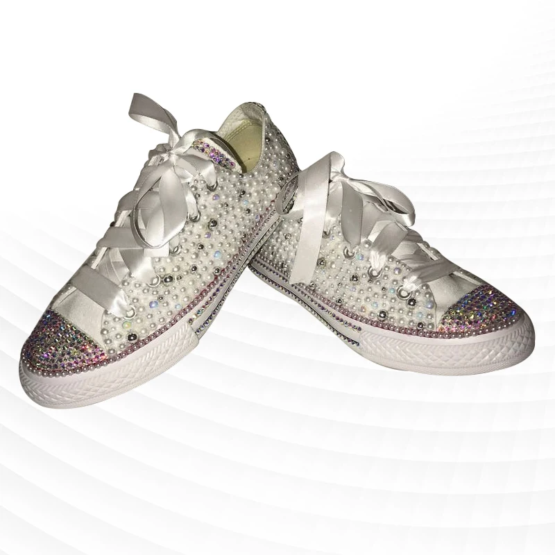 

diy pearl dipped diamond low-top canvas shoes fashion simple fairy casual custom wedding shoes 35-46