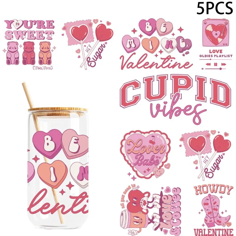 5 шт. забавные лягушки на День святого Валентина УФ-наклейки DTF водонепроницаемый