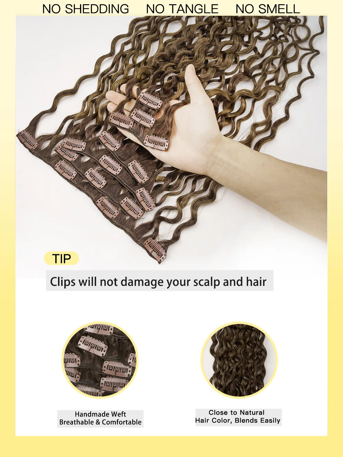 Yelo Curly Clip in Hair Extensions Настоящие человеческие волосы Влажные и волнистые 100% бразильские заколки из человеческих волос Remy на 12-26 дюймов для женщин (art.: 3920d00bce950) - 3920d00bce950