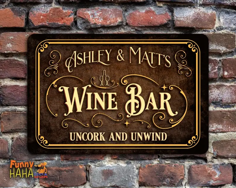 

Wine Bar Sign Vintage Style Aluminum Sign Personalized