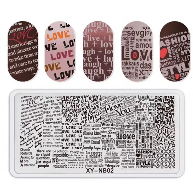 Nail Stamping Plates Cute Animal Image Nail Art Templates Valentines Day Floral Flower Letter Theme Nails Stencils Print Tools