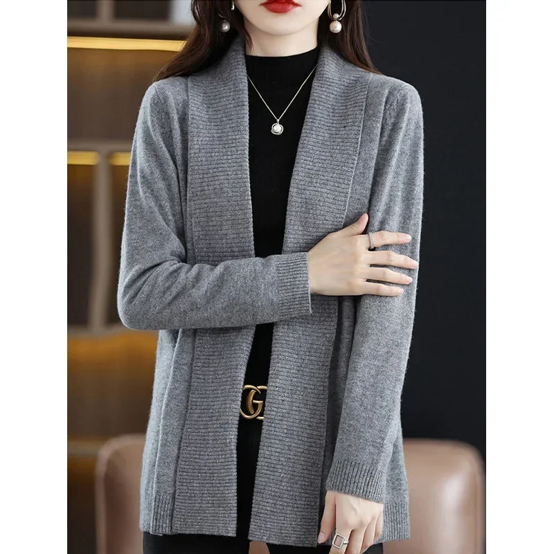 Женский вязаный кардиган средней длины новое пальто на осень/зиму свободные