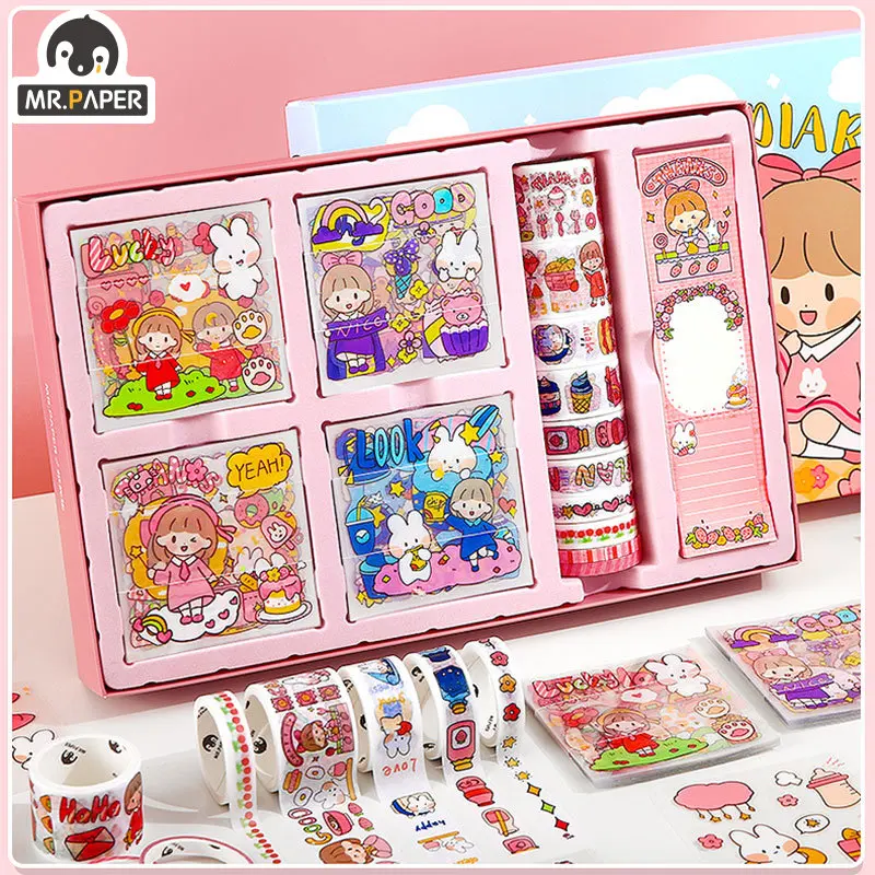 Mr. Paper 140pcs/Box Cartoon Characters Cute Sticker Set Girls DIY Handbook Decoration Kawaii Stickers Stationery Art Supplies