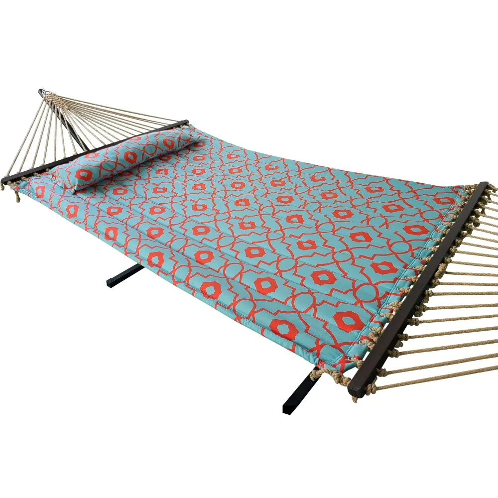 

Coral Coast Morrocan Quilted 2 Person Hammock, Coral and Spa Blue Color, Product Assembled Size 145.65 ft L x 55 ft W