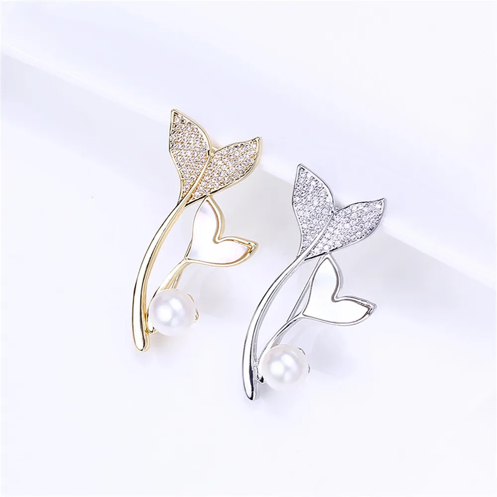 

100% Natural Freshwater Pearl Brooch Copper Plated 18K Gold Filled Inlay Zircon For Women Jewelry Fine Presents Wholesale