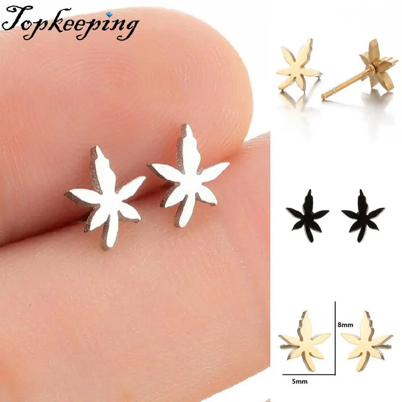 

Five-pointed Maple Leaf Stainless Steel Earrings for Women Fashion Hollow Ear Piercing Jewelry Wedding Studs Pendientes 1Pair
