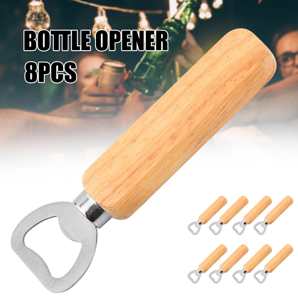 

Set of 8 Stainless Steel Bottle Opener with Wooden Handle Corkscrews & Openers 13.7cm Long for Kitchen Bar Drinks Tools XHC88