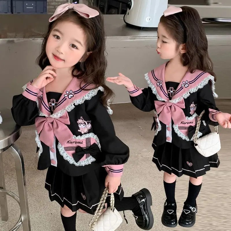 

Kawaii Sanrios Kuromi весна-осень девочка Детский костюм Jk Осень Новая мода милый мультфильм ребенок двойка плиссированная юбка