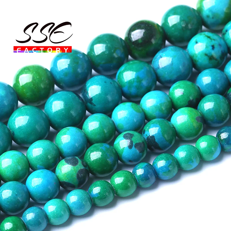 

Natural Green Phoenix Chrysocolla Stone Beads for Jewelry Making Round Loose Beads Diy Bracelets Necklace 4 6 8 10 12mm 15" Inch