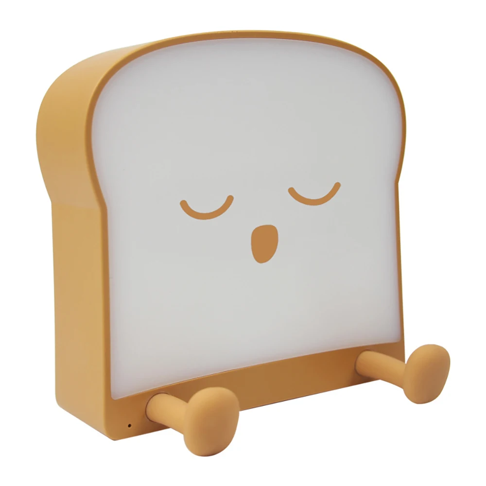 

Cute Cartoon Toast Bread Shape Night Light Mobile Phone Holder USB Rechargeable Bedside Atmosphere Silicone Lamp B