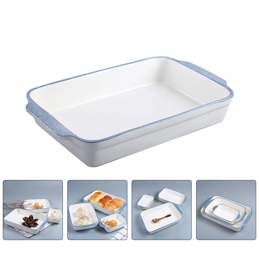 

1pc Rectangular Bowl with Handles Ceramic Bowl Household Practical Bowl