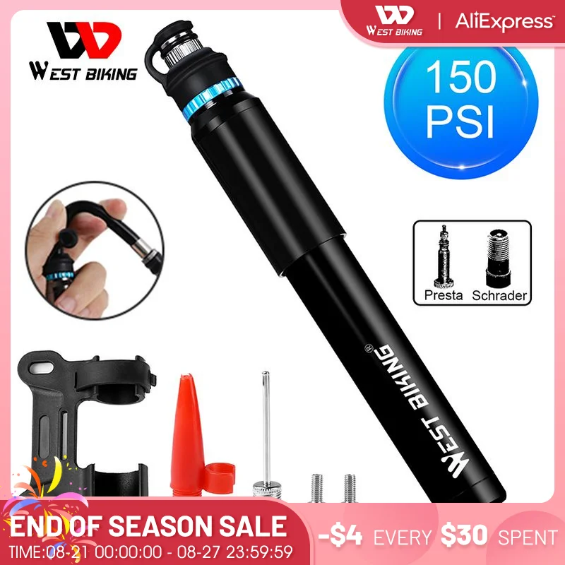 WEST BIKING Mini Bicycle Pump Portable Aluminum Alloy Tire Inflator 150 Psi Schrader Presta Valve MTB Road Cycling Hand Pump