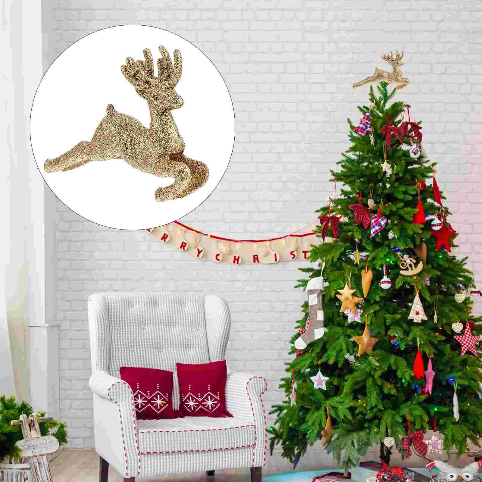 

Decor Christmas Treetop Tree Deer Topper Reindeerornament Running Decoration Lighted Glitter Decorations Adornment Hanging