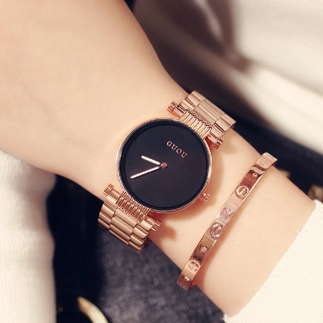 Guou Fashion Top 2019 Brand Simple Luxury Rose Gold Clocks Women Watches Stainless Steel Watch Gift Relogio Feminino Reloj Mujer enlarge