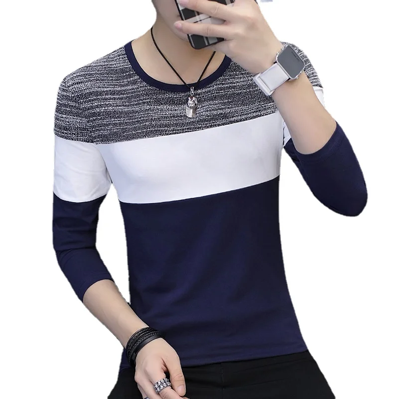 

Футболка мужская с длинным рукавом, повседневная тенниска с круглым вырезом, хлопковая майка с графическим принтом, Однотонная рубашка, вес...