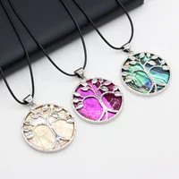 wholesale3pcsnatural shell alloy round lucky tree pendant necklace for jewelry makingdiy necklaces accessories charm gift42x50mm
