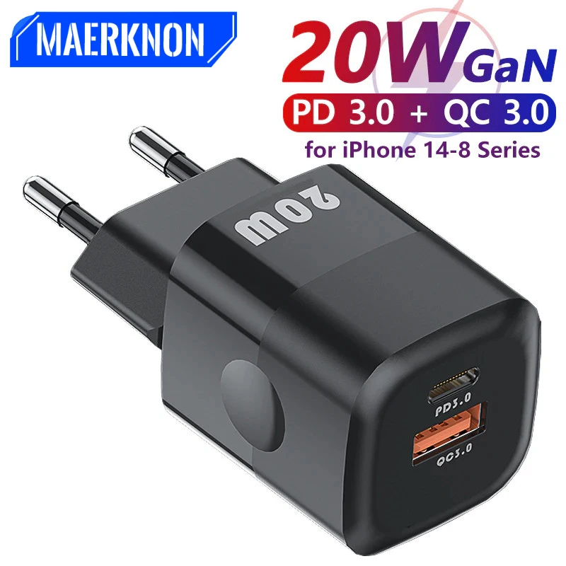 

Maerknon 20W USB C GaN PD Charger for iPhone 14 13 12 Pro Max Mini SE Phone QC 3.0 PD 3.0 USB Type C Fast Charging for iPad Air