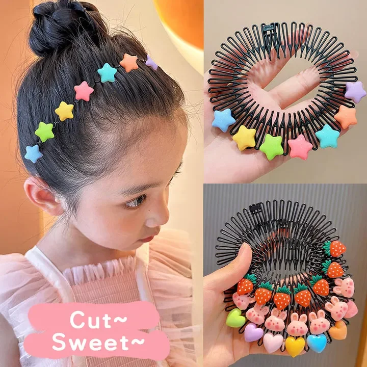 

2023 Children Star Colorful Hair Comb Broken Headband Hair Clips Bunny Cute Headdress Princess Girls Elongated Hair Accessory
