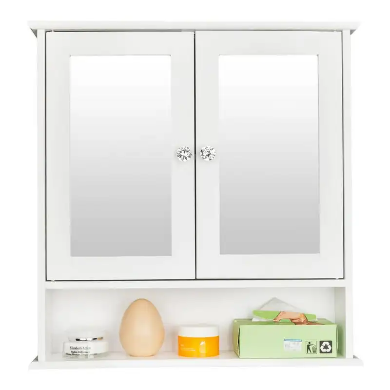 

Wall Cabinet Kitchen Medicine Cabinet Storage Cabinet with 2 Mirror Doors and Shelves, White