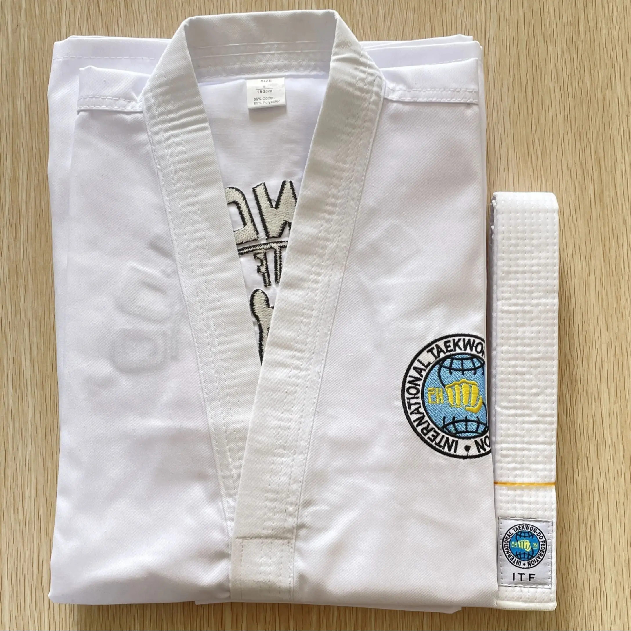 Фото ITF униформа для тхэквондо, полосатая хлопчатобумажная ткань, дышащая облегающая одежда с длинными рукавами для детей, взрослых, мужчин и женщин, отличный тренировочный костюм, одежда №3