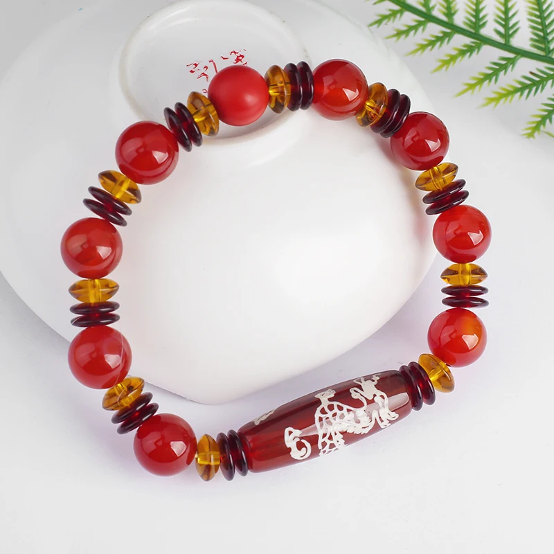 Браслет из красного агата с бусинами этнический браслет Lutong унисекс