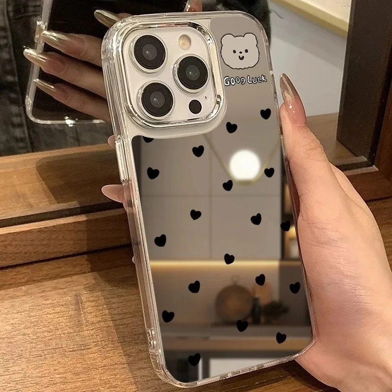 Фото Для Infinix Hot 50 Pro Plus 40 Pro 30 20i 12i 11 10 9 Play 8 Lite Чехол для телефона с мультяшным медведем и зеркалом Love Heart Противоударный чехол №2