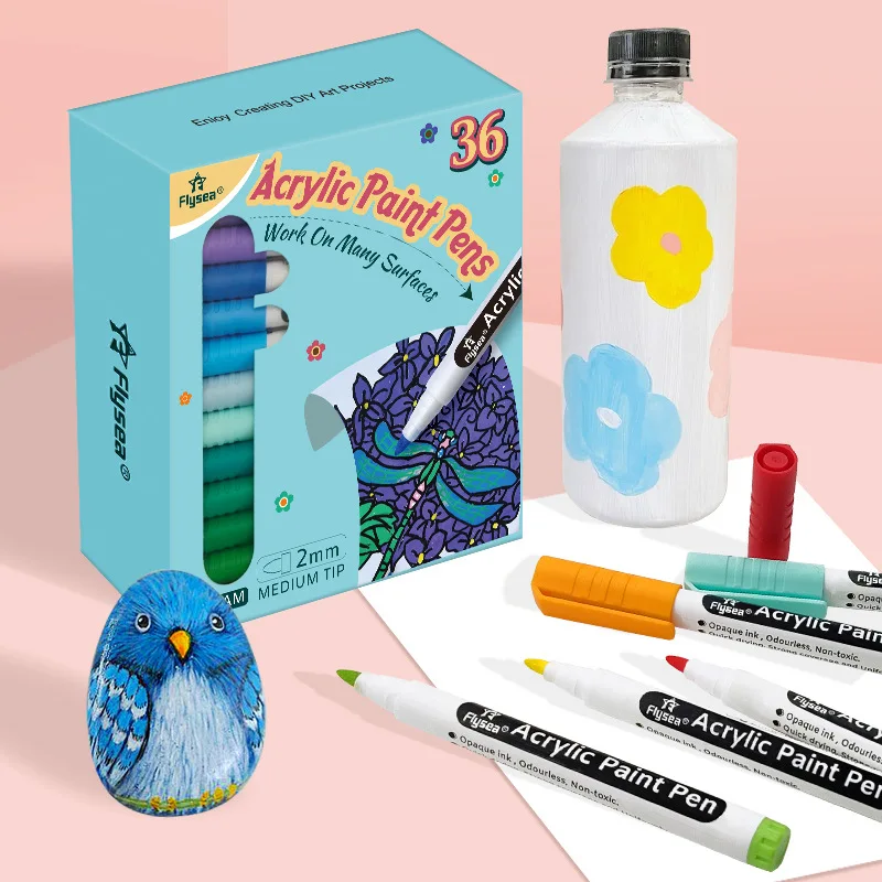 

Акриловый маркер Flysea 12/24/26 цветов, ручная роспись, водонепроницаемый твердый наконечник ручки для граффити, может быть окрашен на различных материалах