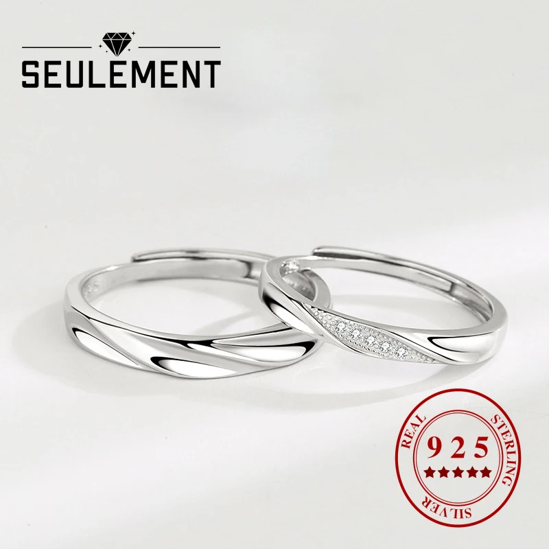 

Seulement 925 Sterling Silver Rings for Couples Resizable Diamond Ring Women's Sliver Rings Mens Wedding Ring Adjustable 2022