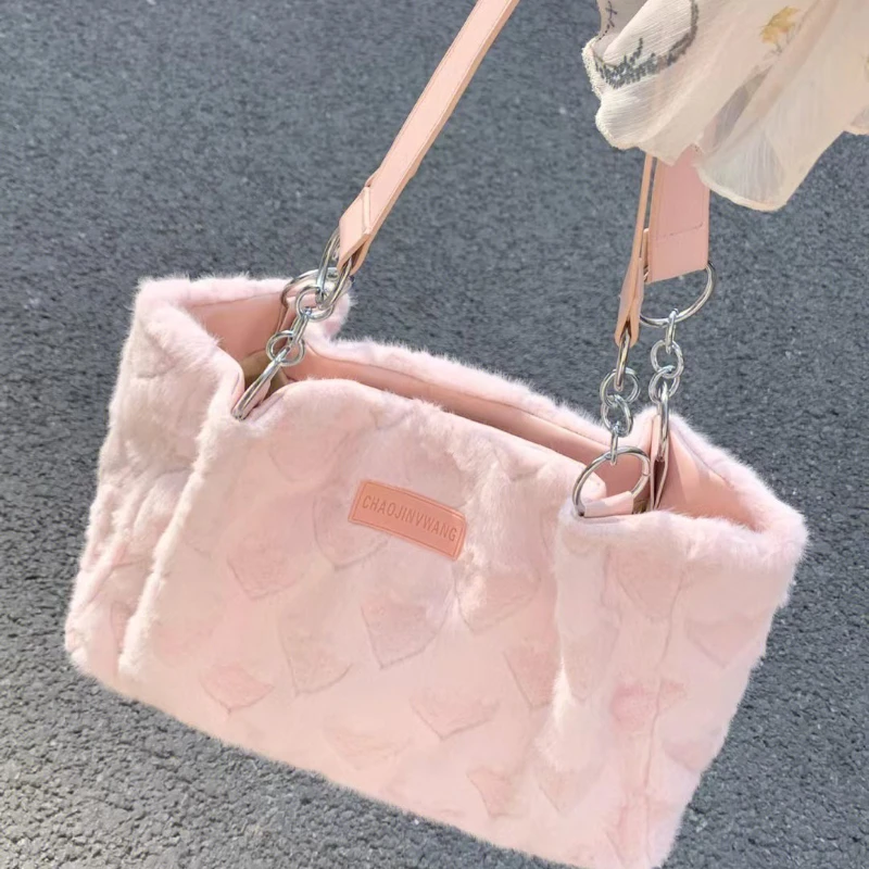 

Y2K Korean Fashion Lolita Plush Tote Love Heart Ladies Sweet Shoulder Messenger Girls Student Underarm Bags Travel Crossbody Bag