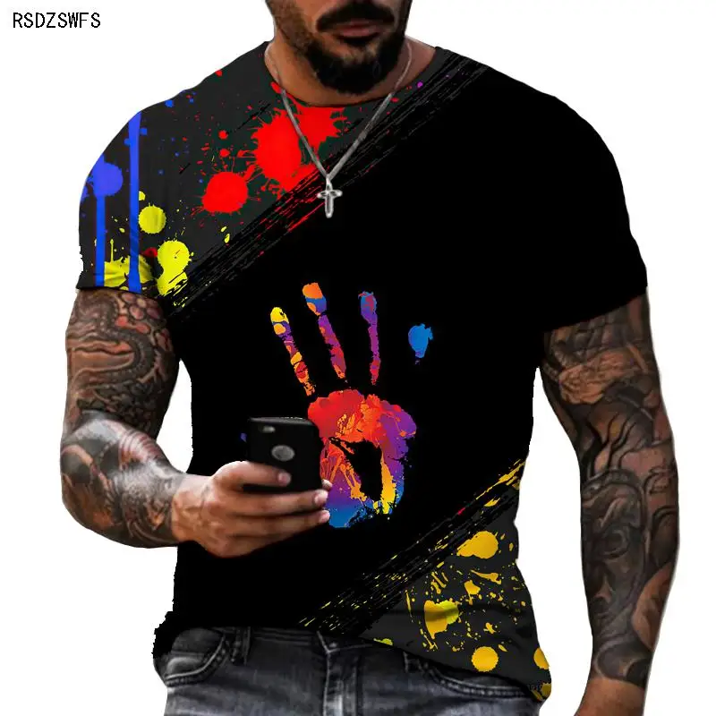 

Color Graffiti Handprint 3D Printing Men's And Women's T-shirts HD Printing Short-sleeved Oversized Summer Short-sleeved Tops