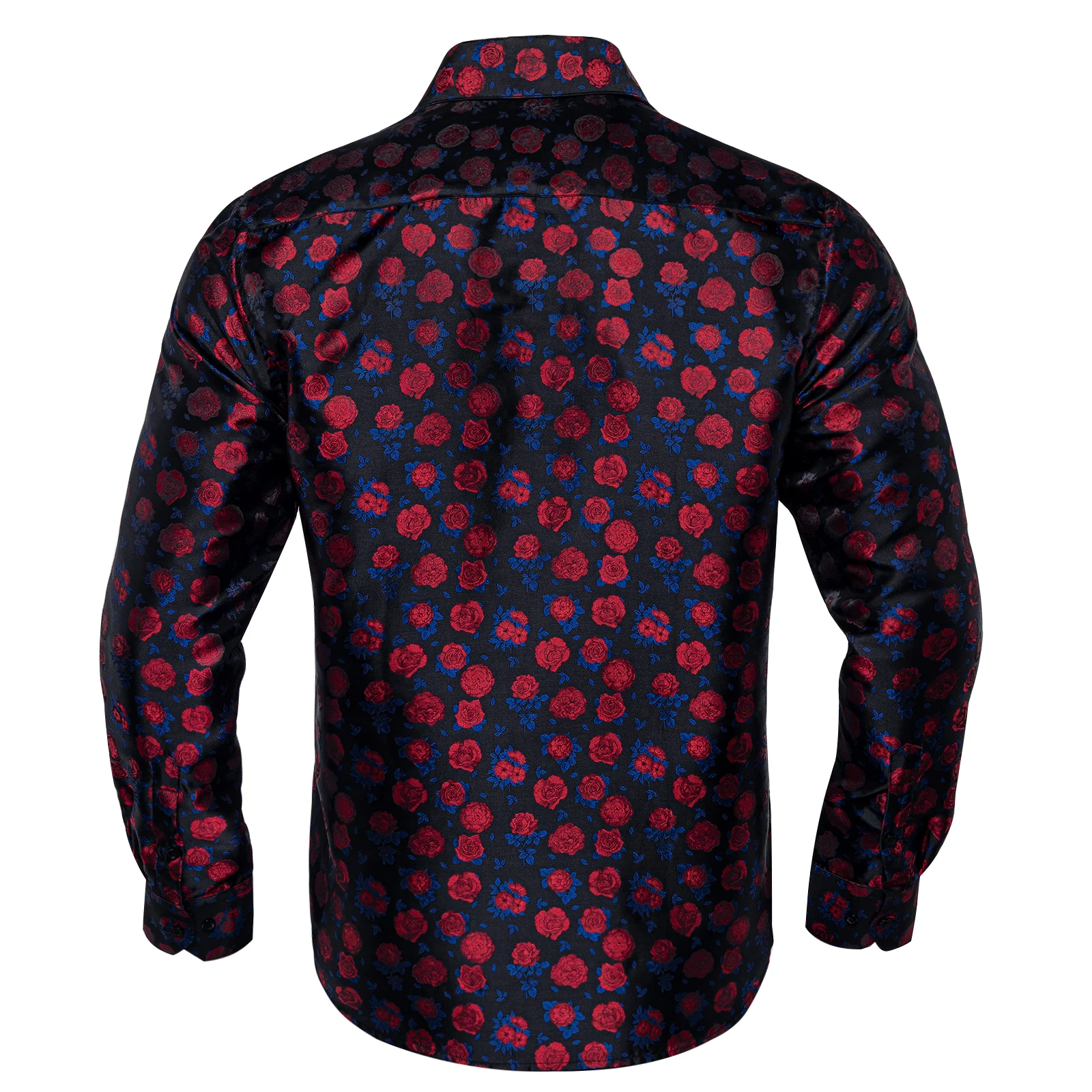 Soft Blue Red Turn Down Collar Floral Shirt For Man Luxury Ajustable Cuffs Button Closure Ajustable Cuffs Men Shirts Long Sleeve