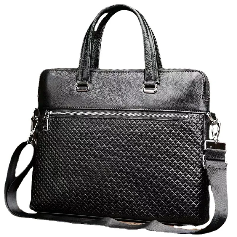 New Business Men Executive Briefcase With Zipper Leather Handbag For Documents Luxury Shoulder Messenger Bag Male Laptop Bag