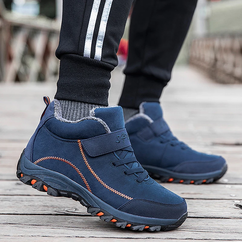 

Мужские зимние ботинки, теплые ботинки для снега, Мужская Рабочая обувь для отдыха и пешего туризма, низкие Нескользящие ботильоны, спортив...