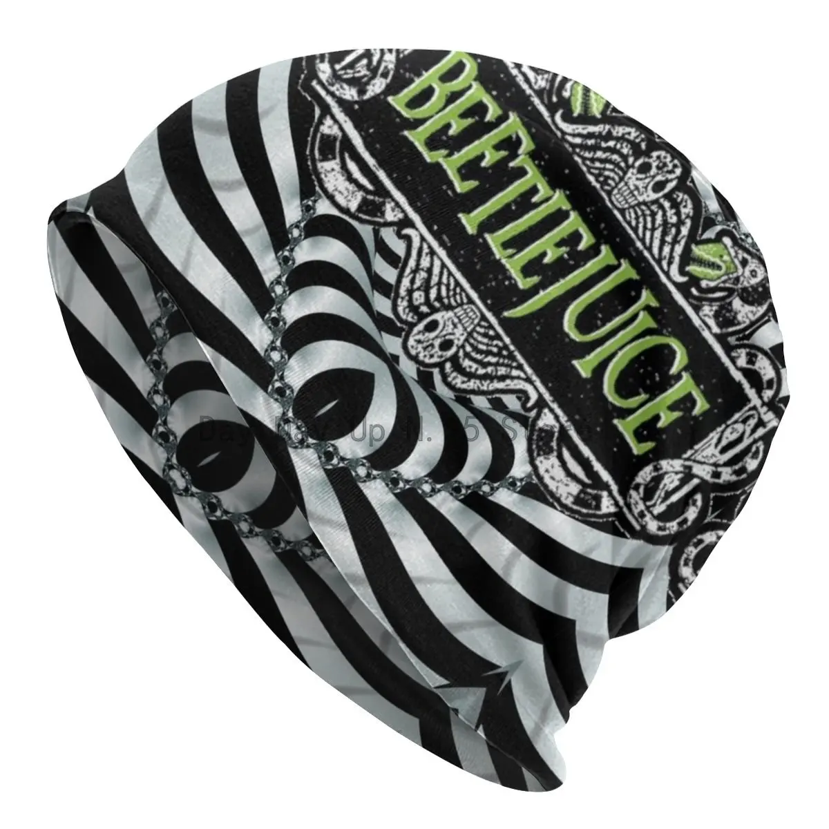 

Horror Movie Beetlejuice Skullies Beanies Women Men Winter Warm Slouchy Beanie Hat Tim Burton Style Knitted Bonnet Cap for Ski