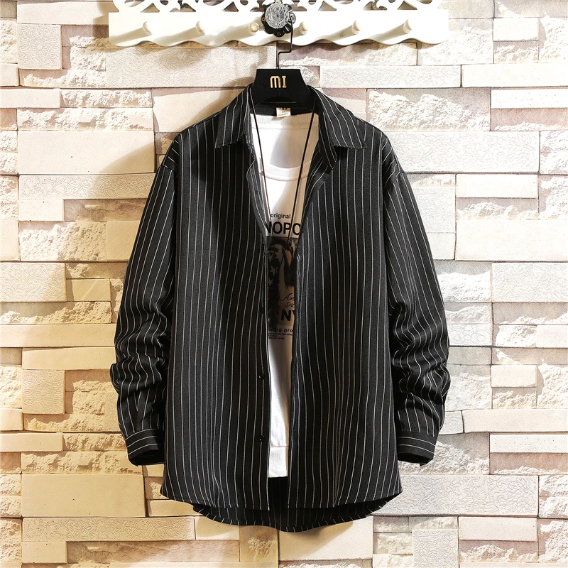 

Мужские свободные рубашки с длинным рукавом в стиле панк, уличная мода 2022, повседневные черные рубашки в стиле хип-хоп, большие размеры, M-5XL