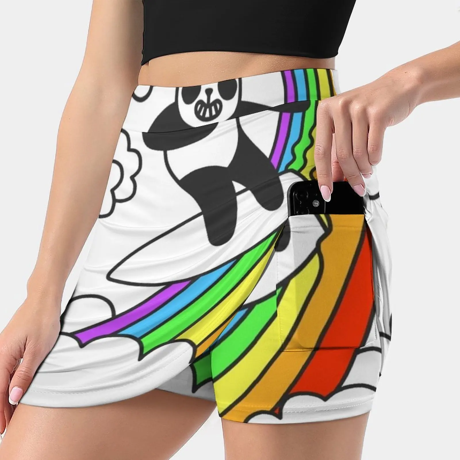 

Pandas Surf Rainbows Women's skirt Sport Skort Skirt With Pocket Fashion Korean Style Skirt 4Xl Skirts Panda Rainbow Pandas