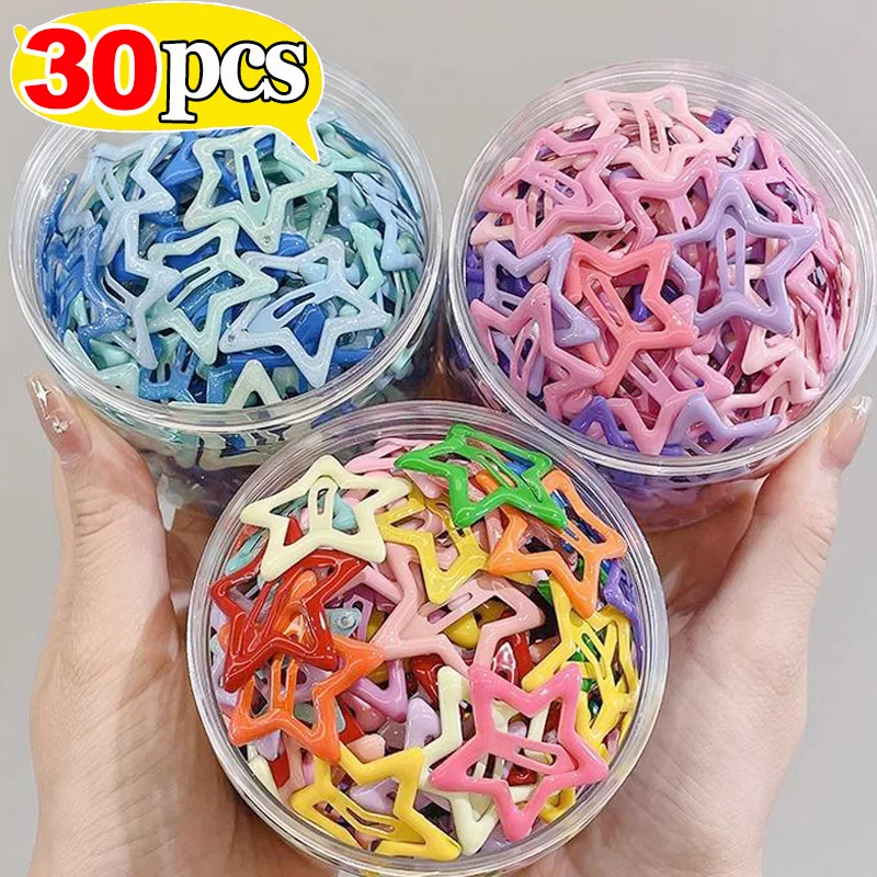 

3-30Pcs Bobby Pin Girl Y2K Colorful Stars Barrettes Metal Snap Clips Kid Korean BB Hairpins Crab Stick Headwear Hair Accessories