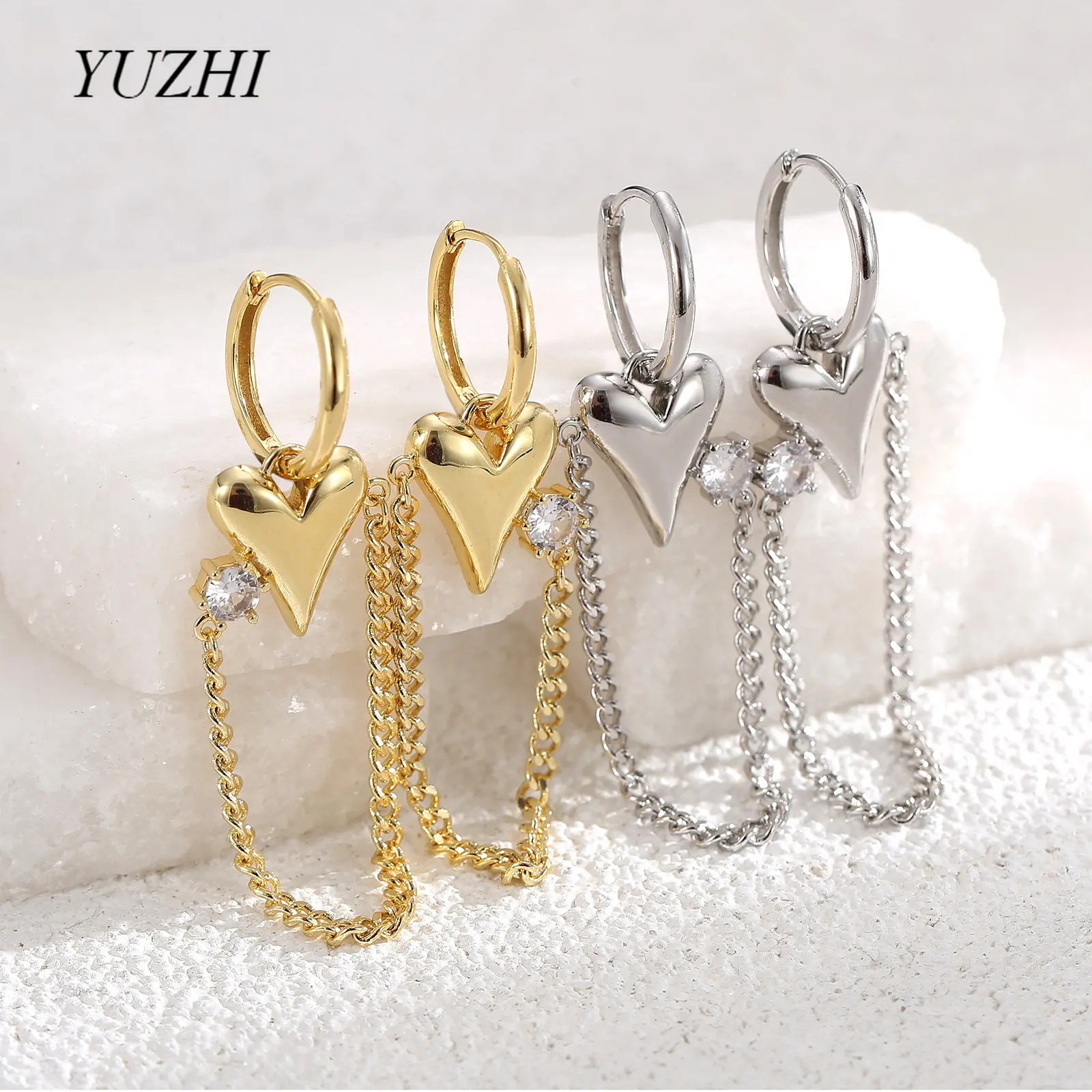 

Long Metal Chain Tassel Heart Earrings For Women Minimalist Geometric Drop Temperament Earrings Party Jewelry