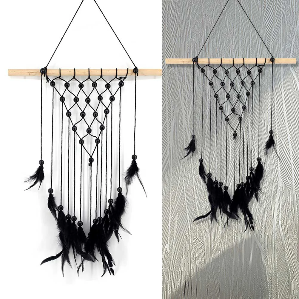 

Simple Design Feather Decoration Macrame Woven Wall Hanging Bohemia Chic Bohemian Home Geometric Art Decor Beautiful Apartment