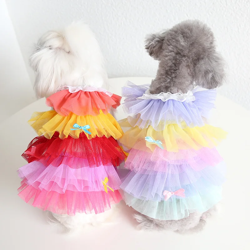 

Dog Princess Dresses Puppy Bow Knot Dress Pet Tutu Dresses Striped Mesh Puppy Dog Princess Summer Dresses for Small Medium Cat