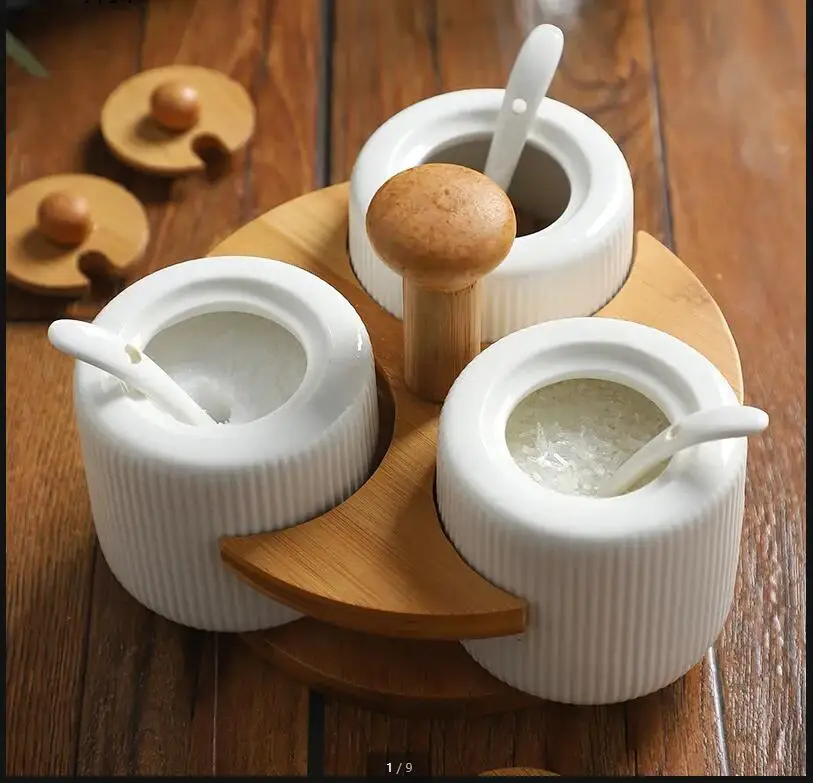 Кухонные принадлежности керамический горшок для приправ деревянная основа