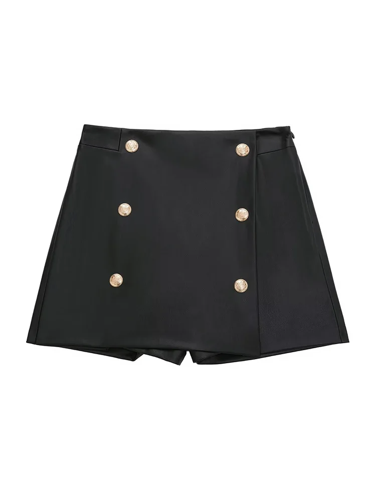 

BM&MD&ZA 3046255 Women 2022 New Fashion button decoration imitation leather Shorts Skirts Vintage Female Skorts Mujer 3046/255