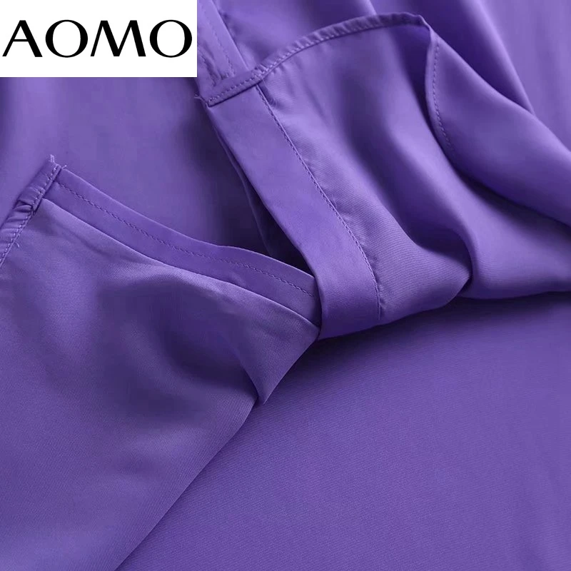 AOMO 2021 Высококачественная женская элегантная фиолетовая блузка рубашка с длинным