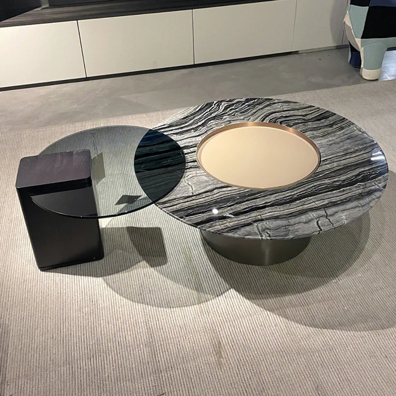 

Итальянский минималистичный мраморный журнальный столик, Современный дизайнерский круглый креативный чайный столик из закаленного стекла для гостиной