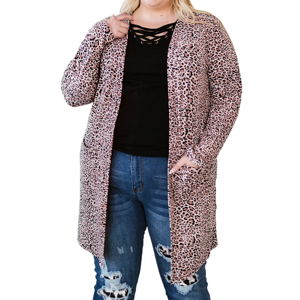 

New Style XL~4XL Plus Size Women Ladies Cardigan Casual Fashion Long Sleeves Leopard Print Coat Comfortable And Warmth