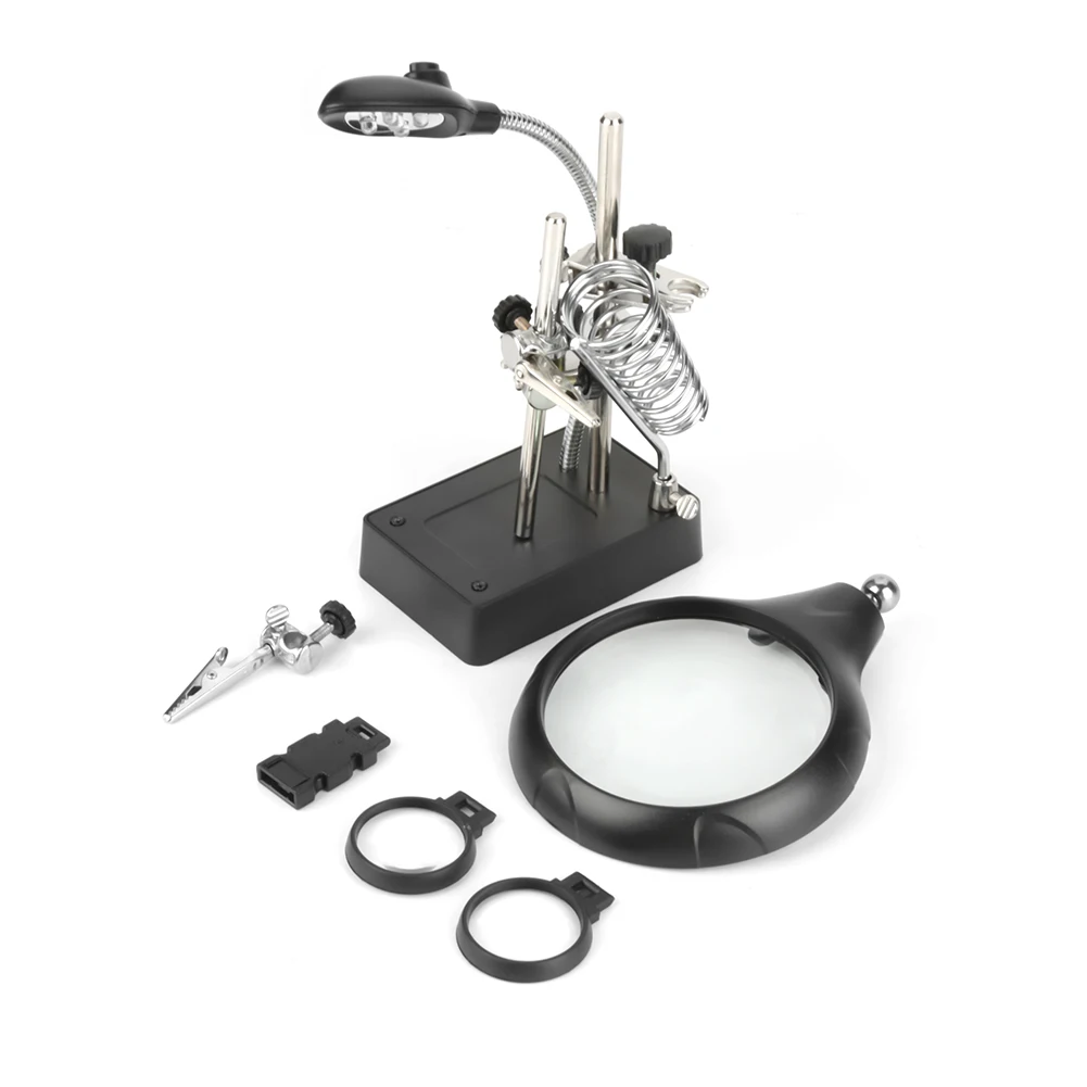 

Helping Hand 2.5X/7.5X/10X LED Lighting Black Magnifying Glass Clamp Stand Magnifier