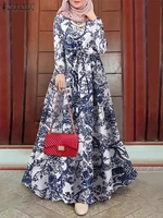 zanzea bohemian casual elegant turkish islamic clothing spring women floral print dress full sleeve o neck ankle length dresses