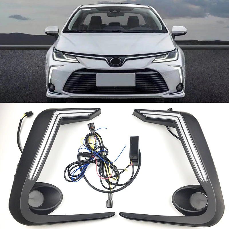 

Для Toyota Corolla 2019 2020 светодиодные дневные ходовые огни Желтый поворотный свет синий и белый водонепроницаемый 12 В светильник мпер