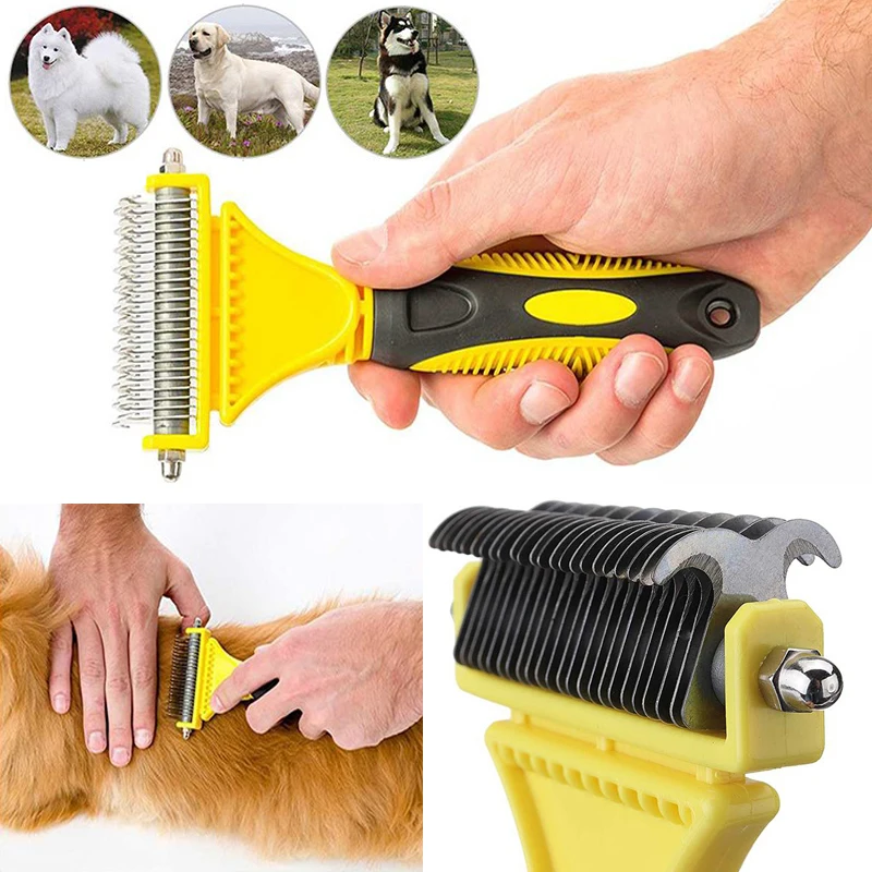 

Расческа для вычесывания собак, двухсторонняя щетка для груминга кошек и блох, инструмент для груминга домашних питомцев